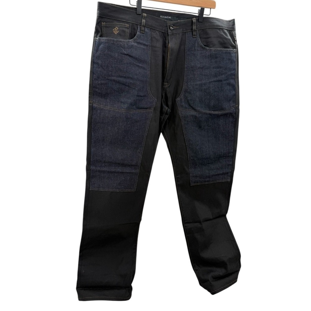 Rocawear Men's W40 Classic Fit Patchwork Jeans Black Denim Dark Wash Y2K Street